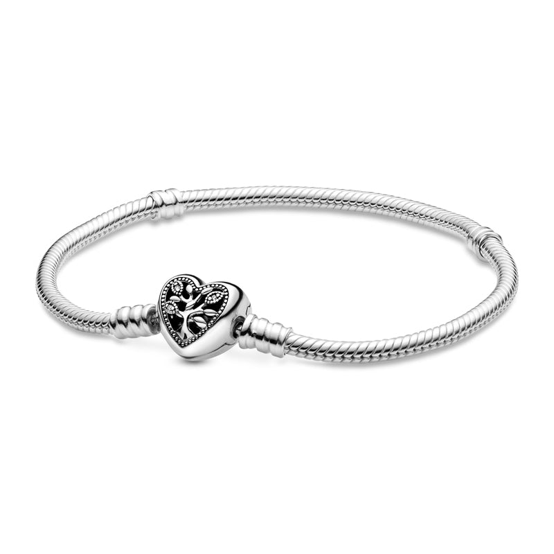 Moments Family Tree Heart Clasp Snake Chain Bracelet 598827C01