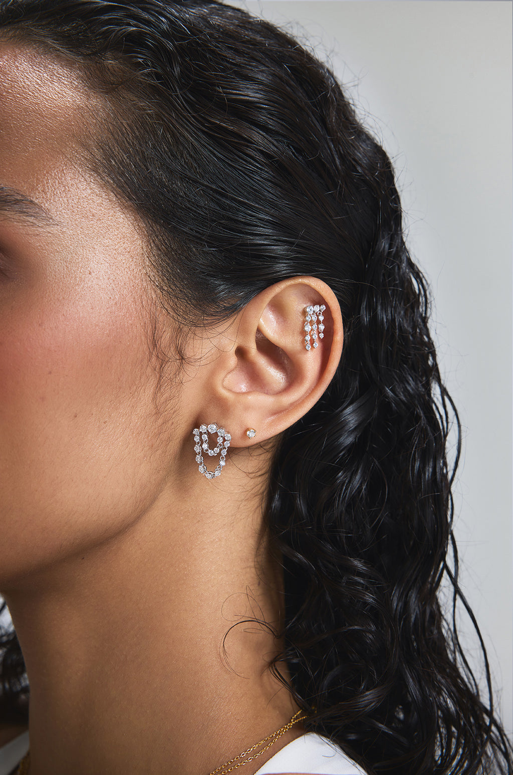 Gold Five-Prong Sparkle Barbell Earring