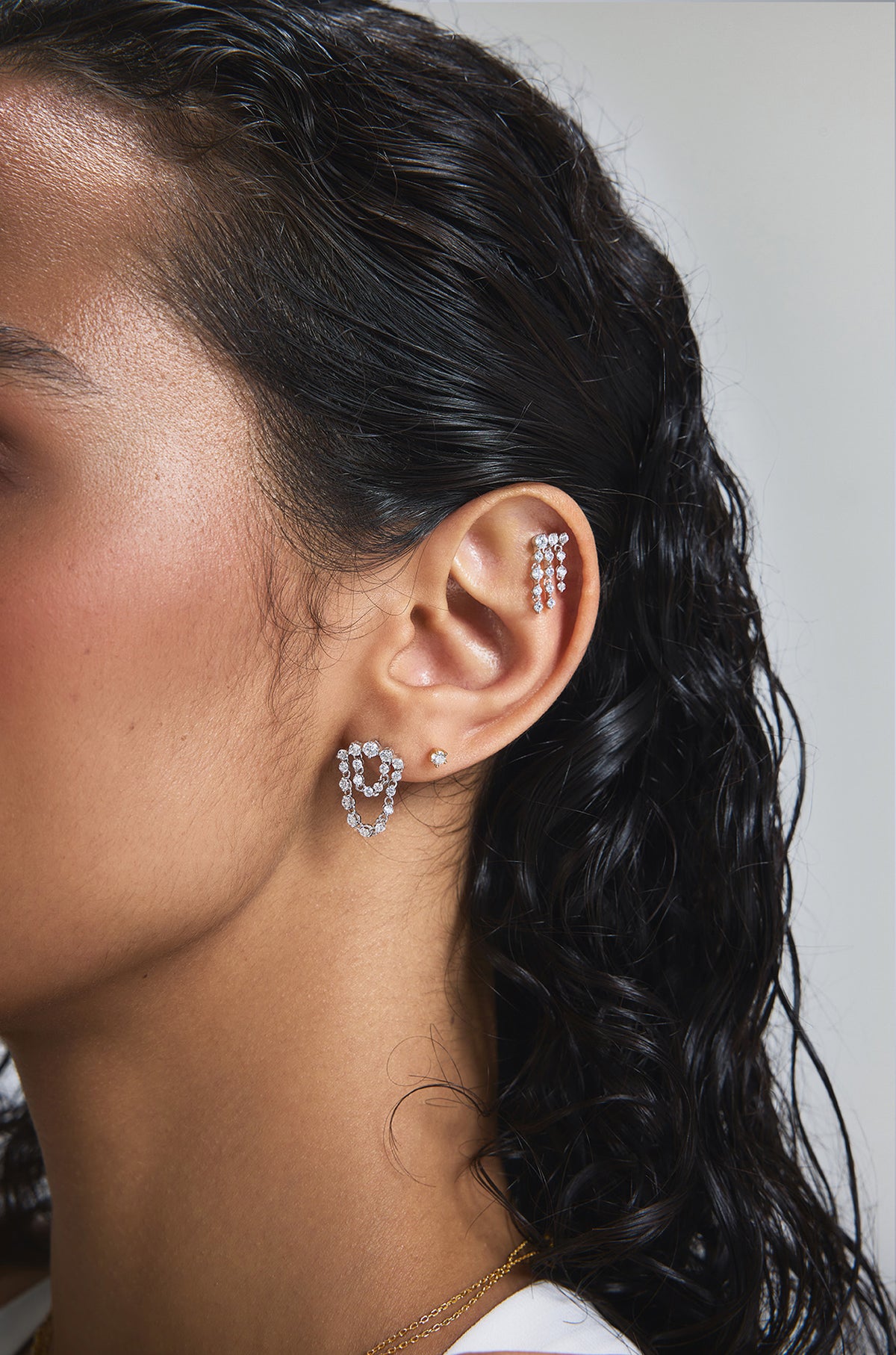 Silver Triple Fringe Stud Earrings