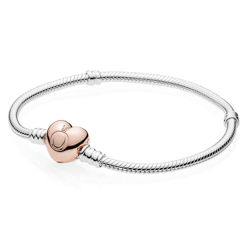 Moments Silver Bracelet with Rose Heart Clasp 580719