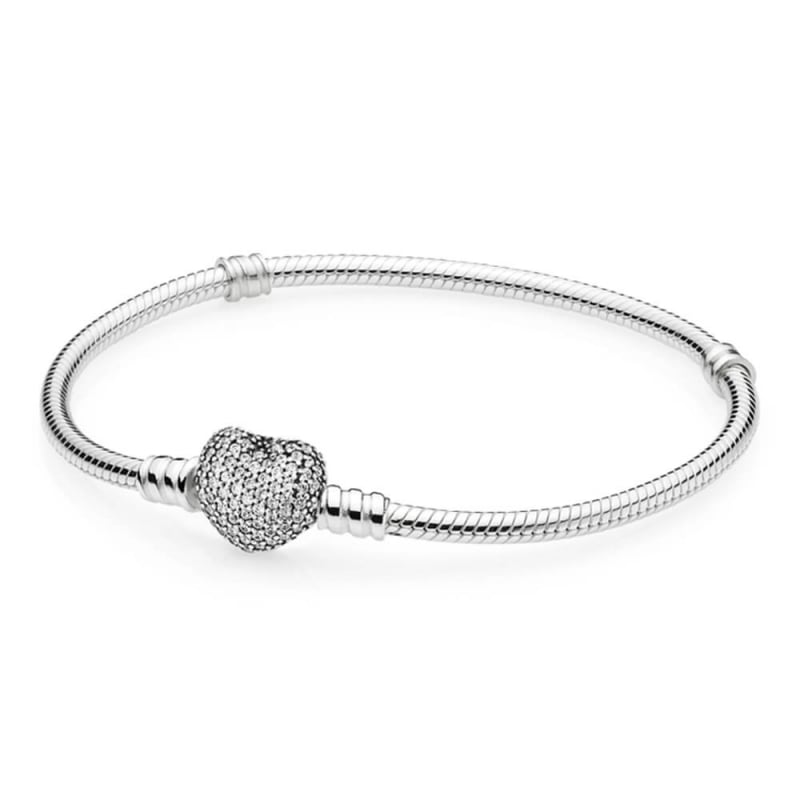 Moments Silver Bracelet with Pave Heart Clasp 590727CZ