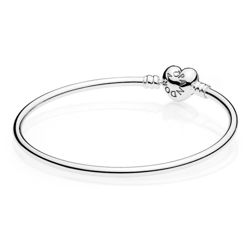 Moments Silver Bangle - Logo Heart Clasp 596268