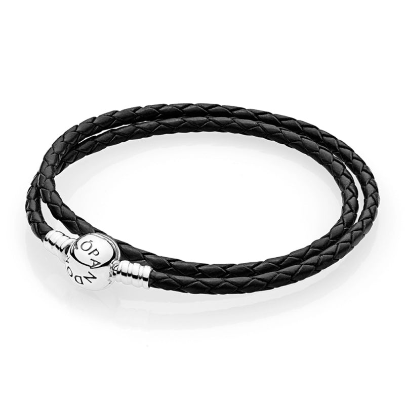 Moments Double Woven Leather Bracelet - Black 590745CBK