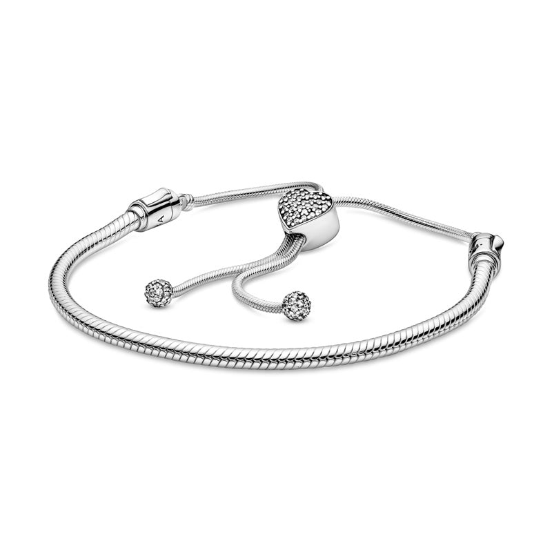 Moments Pave Heart Clasp Snake Chain Slider Bracelet 598699C01 – Gift ...