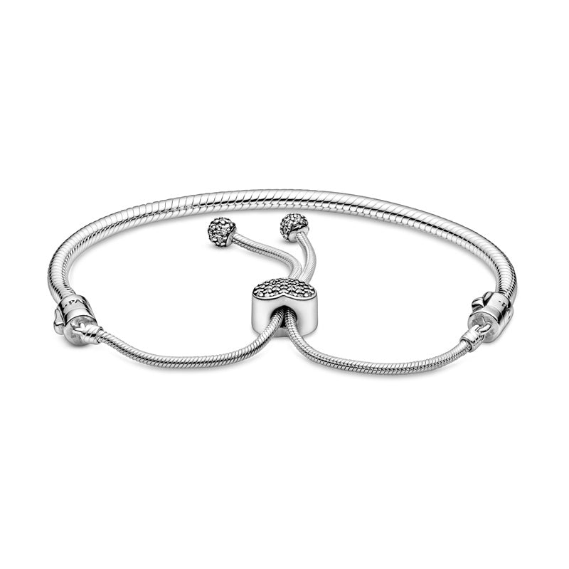 Moments Pave Heart Clasp Snake Chain Slider Bracelet 598699C01 – Gift ...