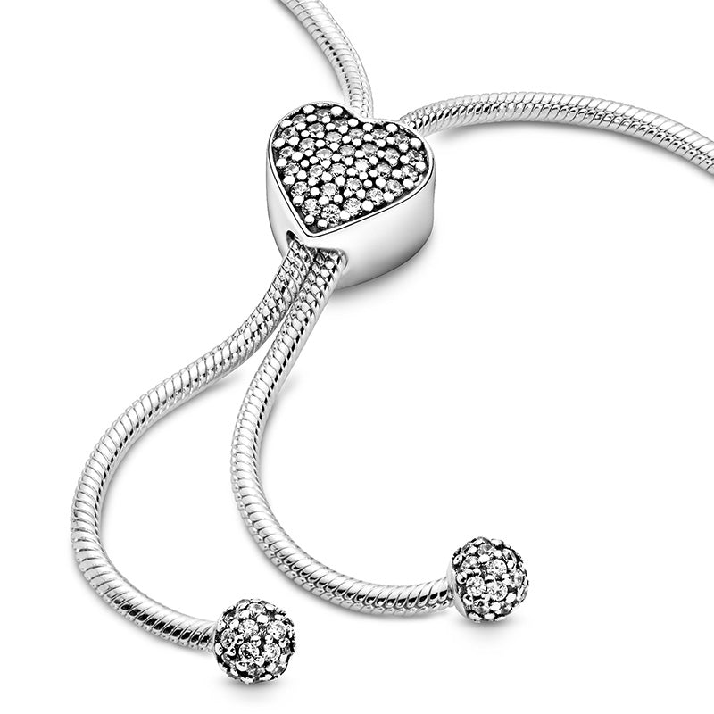Moments Pave Heart Clasp Snake Chain Slider Bracelet 598699C01 – Gift ...