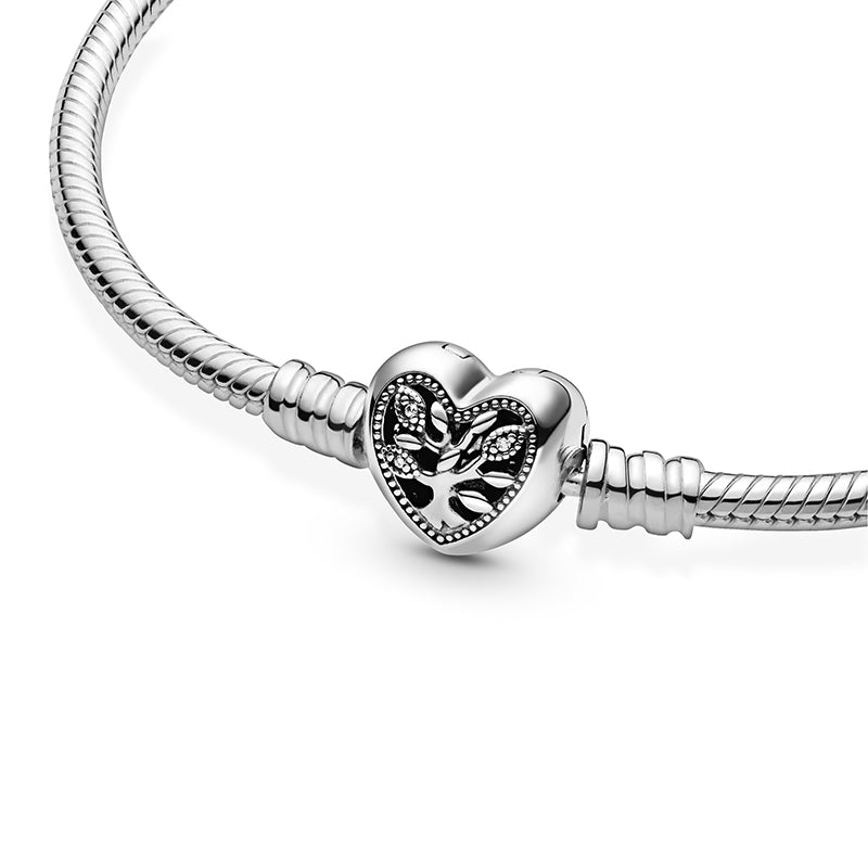 Moments Family Tree Heart Clasp Snake Chain Bracelet 598827C01