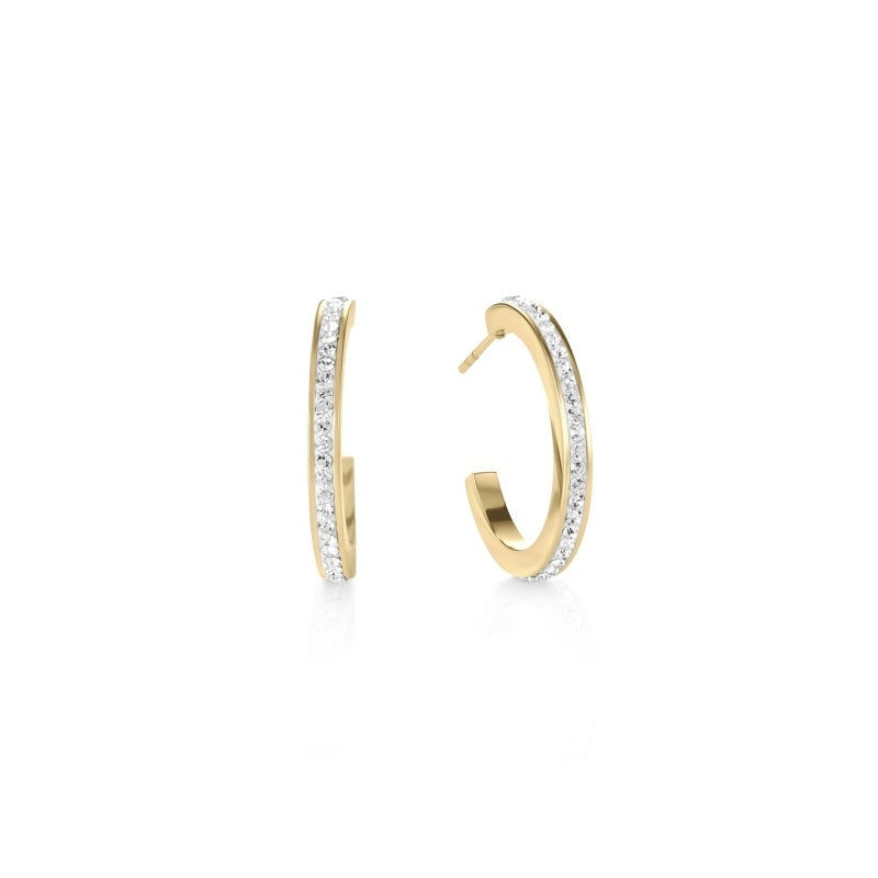 Creole 20 Stainless Steel Gold & Crystals Pavé Crystal Earrings
