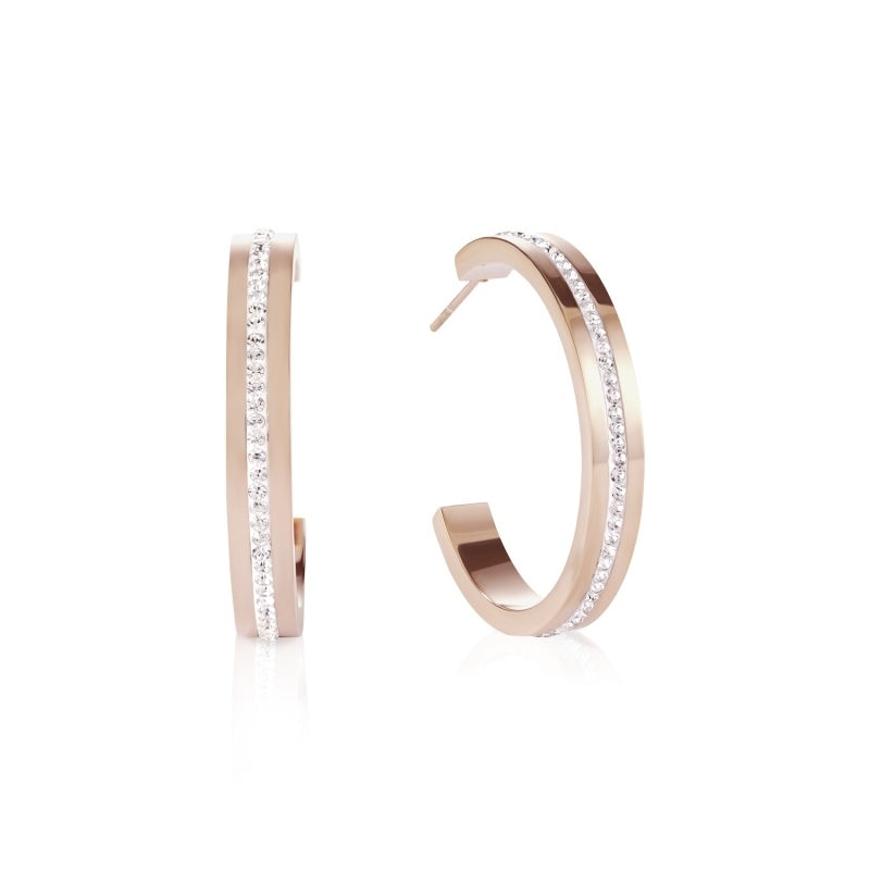 Earrings Creole 30 Stainless Steel Rose Gold & Crystals Pavé Strip Crystal