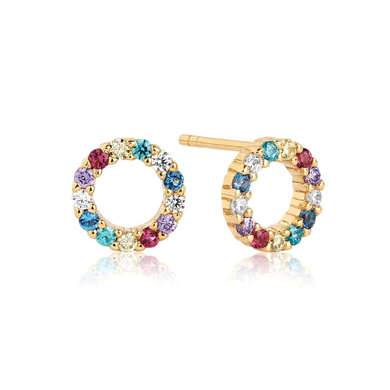 Earrings Biella Uno Piccolo - 18k gold plated with multicoloured zirconia