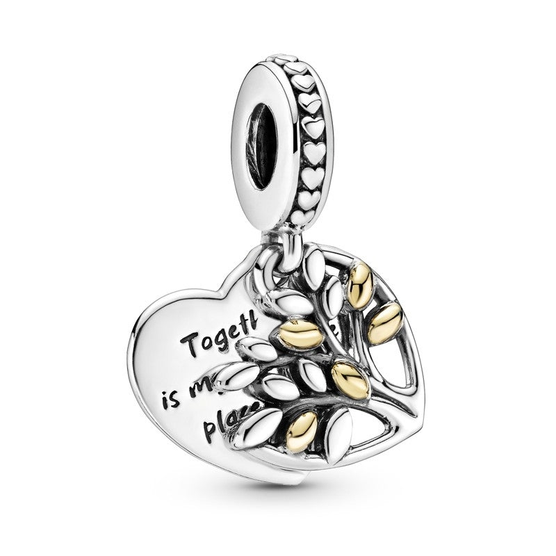 Two-Tone Family Tree Heart Dangle Charm 799161C00