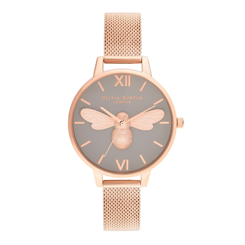 Lucky Bee, Grey Dial & Rose Gold Mesh