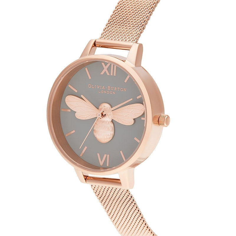 Lucky Bee, Grey Dial & Rose Gold Mesh