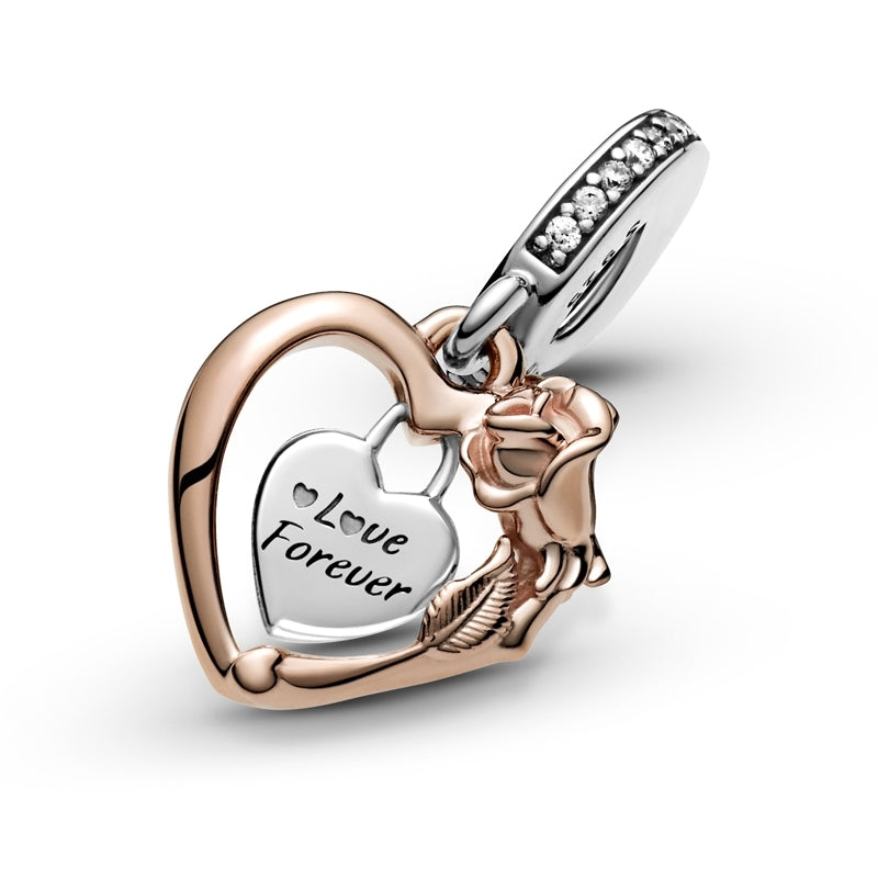 Heart & Rose Flower Dangle Charm 789290C01