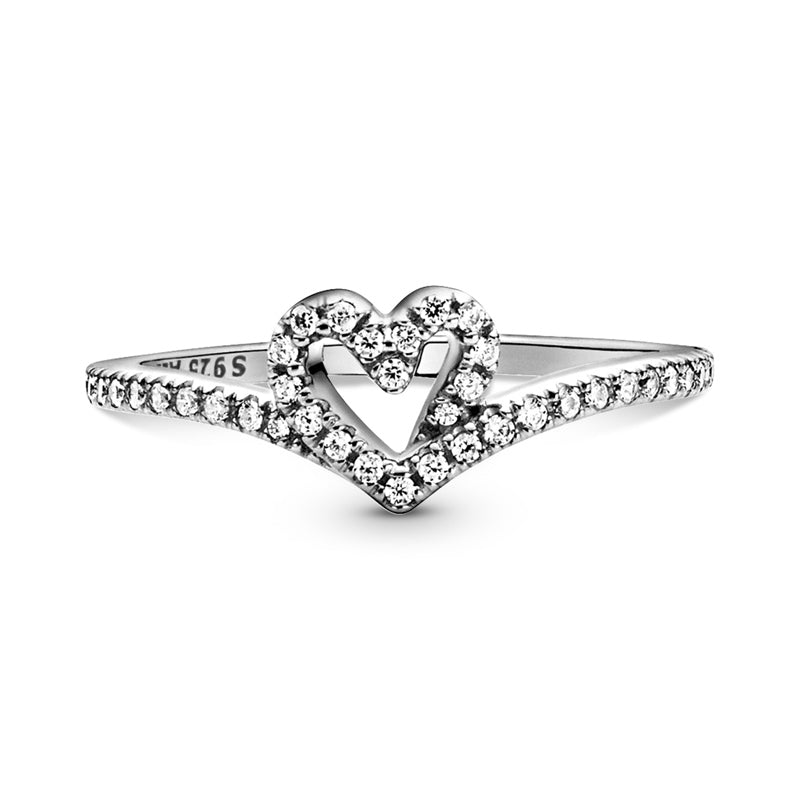 Sparkling Wishbone Heart Ring 199302C01