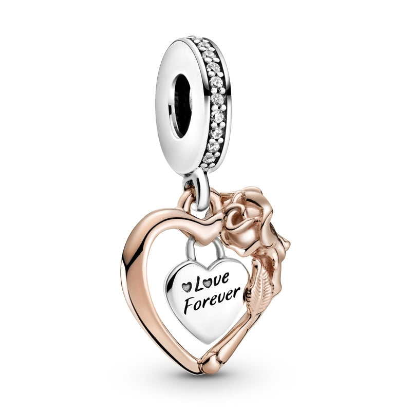 Heart & Rose Flower Dangle Charm 789290C01