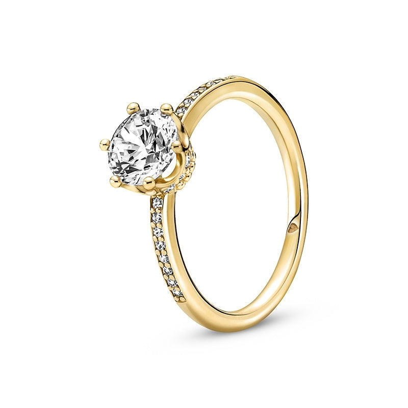 14k Gold-plated Clear Sparkling Crown Solitaire Ring 168289C01