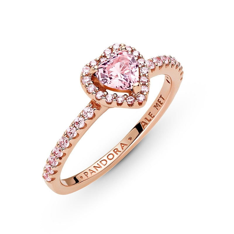 14k Rose Gold-Plated Sparkling Elevated Heart Ring 188421C04