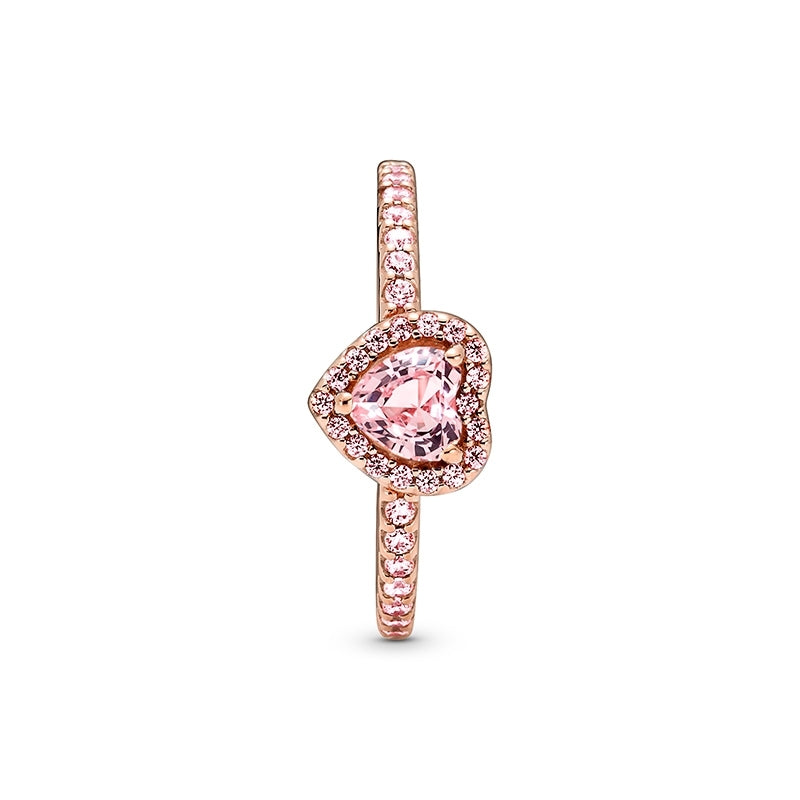 14k Rose Gold-Plated Sparkling Elevated Heart Ring 188421C04