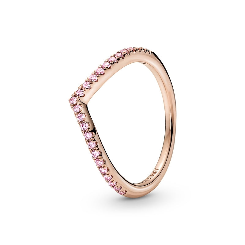 Timeless Sparkling Rose Wishbone Ring with Pink Stones 186316C02