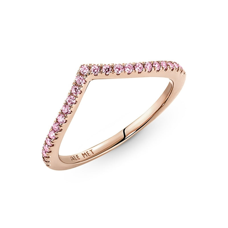Timeless Sparkling Rose Wishbone Ring with Pink Stones 186316C02