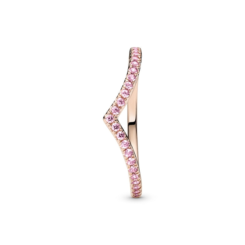 Timeless Sparkling Rose Wishbone Ring with Pink Stones 186316C02