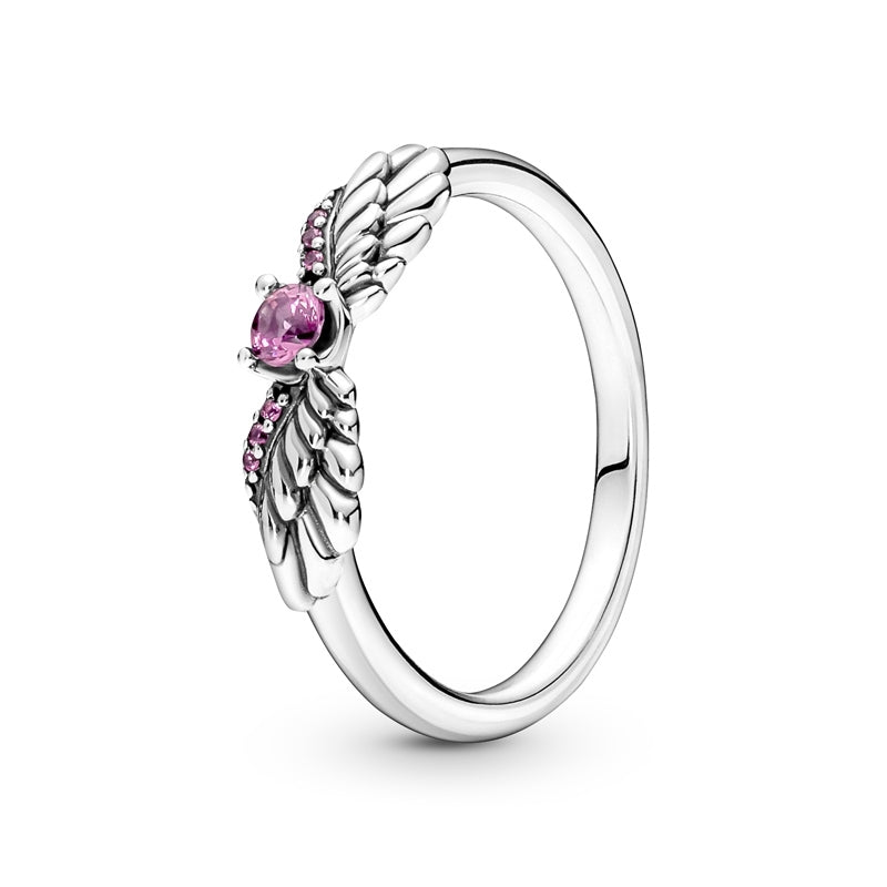 Sparkling Angel Wings Ring with Pink Stones 198500C02