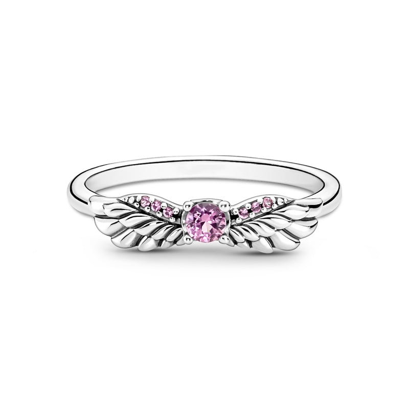 Sparkling Angel Wings Ring with Pink Stones 198500C02