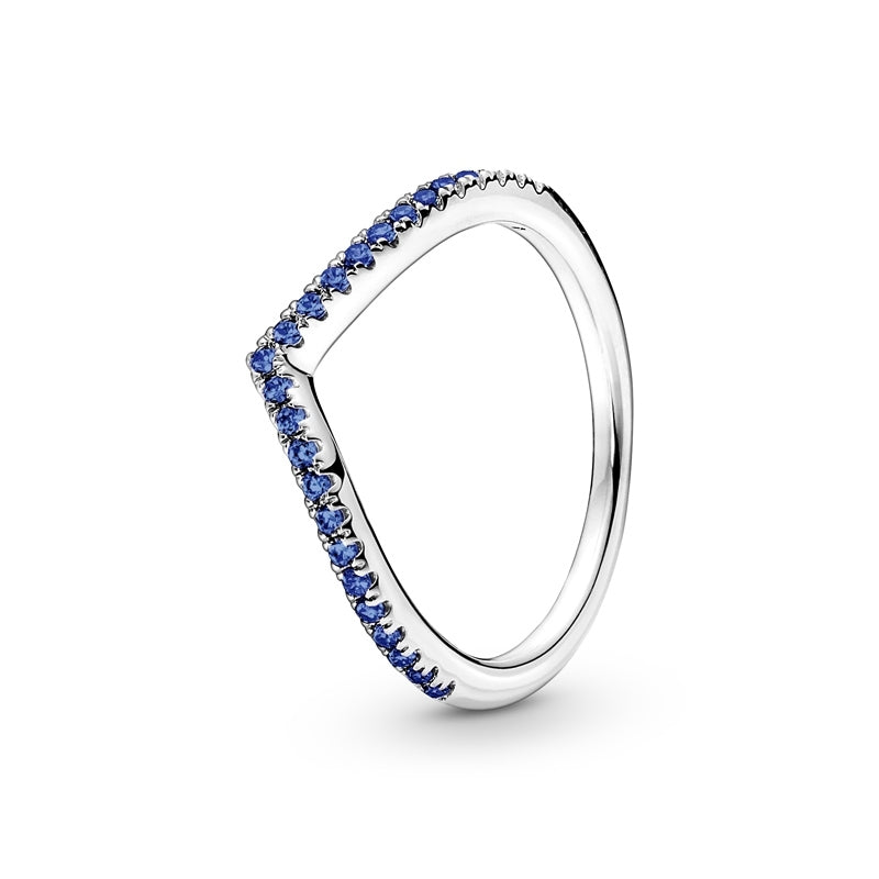 Timeless Sparkling Silver Wishbone Ring with Blue Stones 196316C02