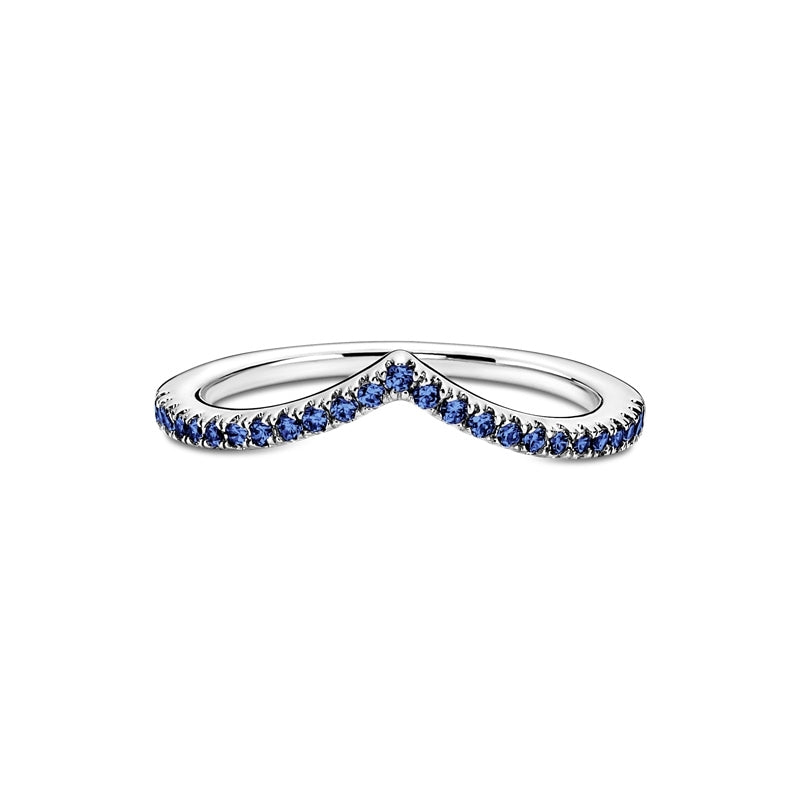 Timeless Sparkling Silver Wishbone Ring with Blue Stones 196316C02