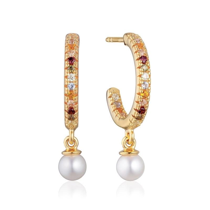 Ellera Perla Medio Earrings - 18k gold plated with multicoloured zirconia and freshwater pearl