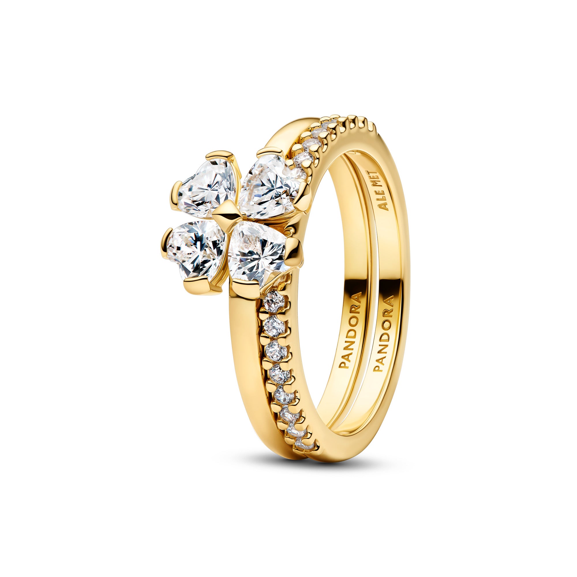 14k Gold-Plated Sparkling Lucky Clover Splittable Ring