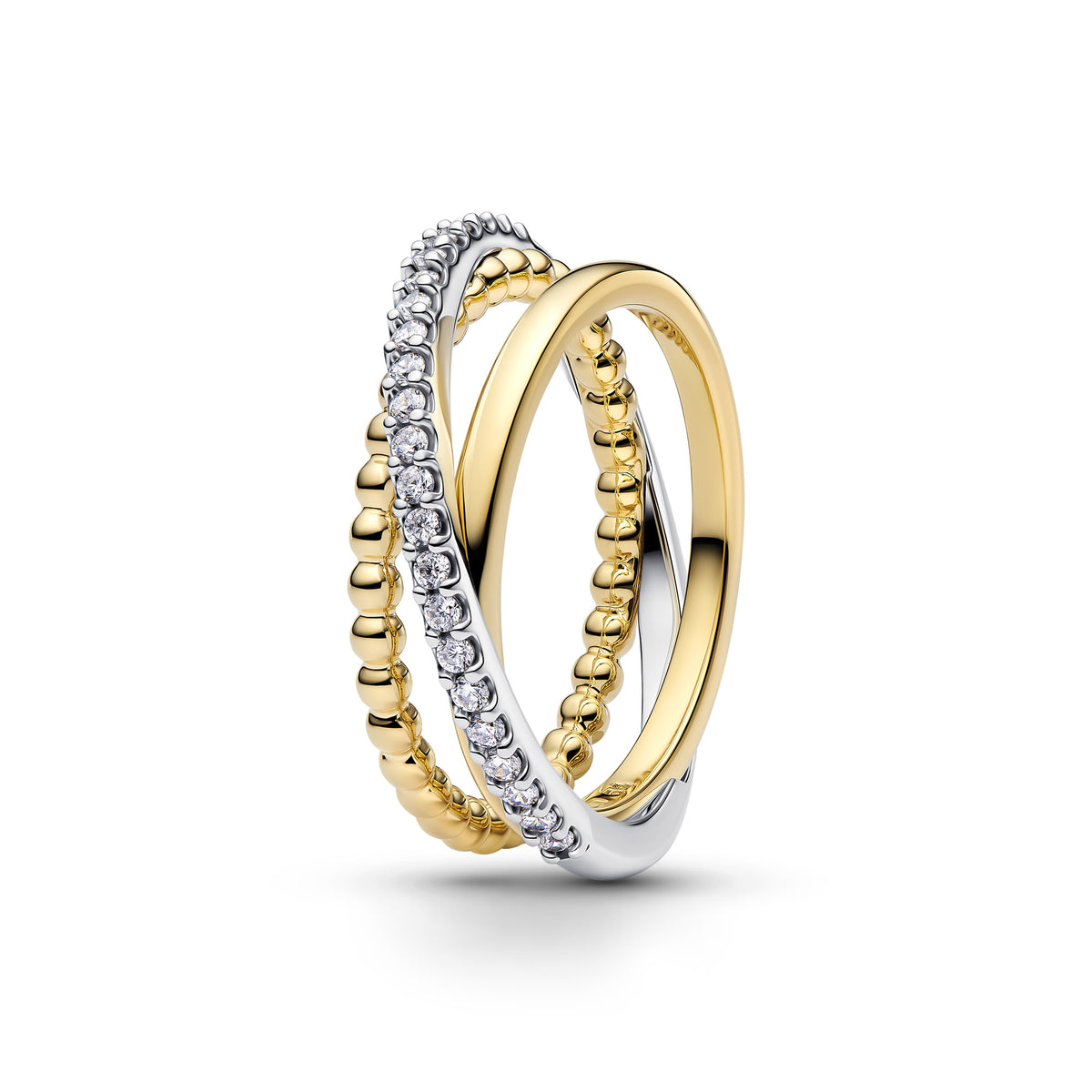 Crossover Beads & Pavé Triple Band Ring
