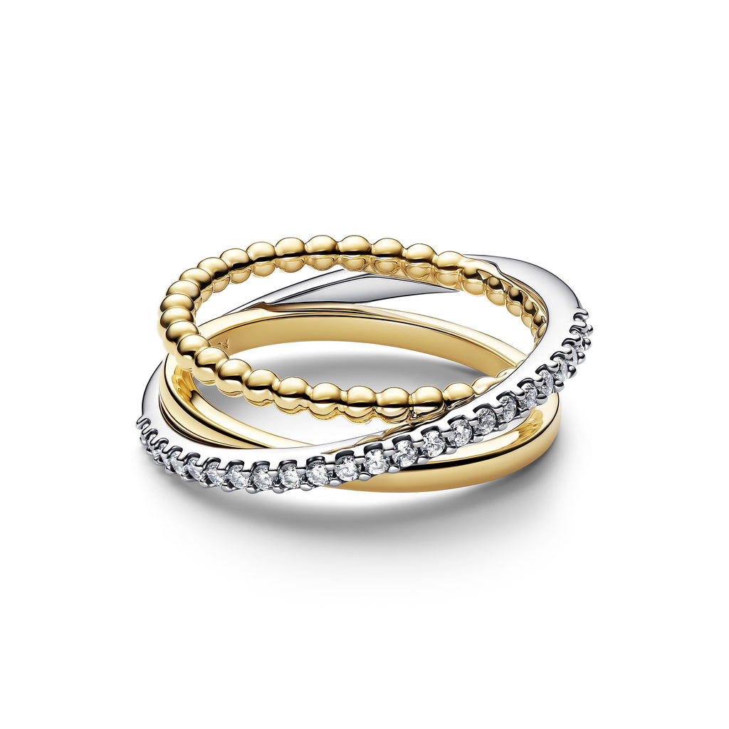 Crossover Beads & Pavé Triple Band Ring