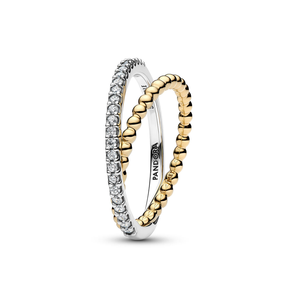 Crossover Beads & Pavé Double Band Ring