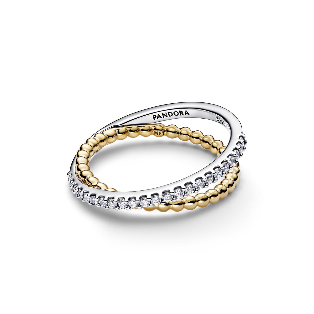 Crossover Beads & Pavé Double Band Ring