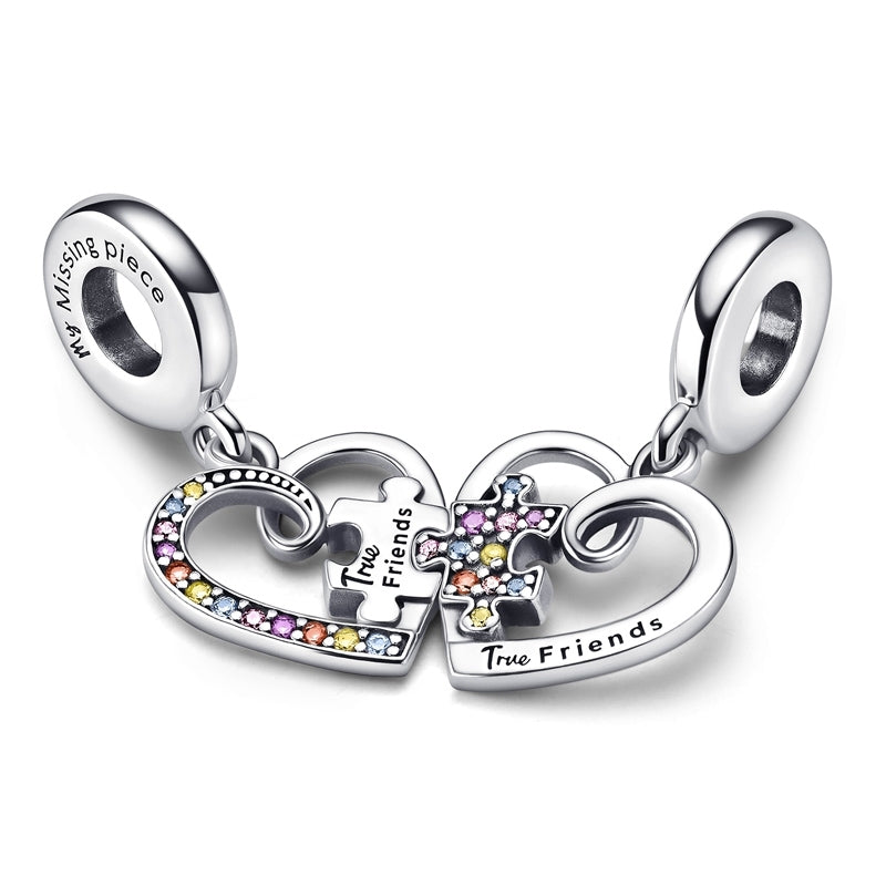 Puzzle Piece Hearts Splittable Friendship Dangle Charm
