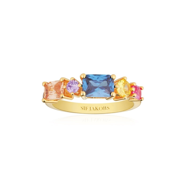 Ivrea Ring - 18k gold plated, with multicoloured zirconia