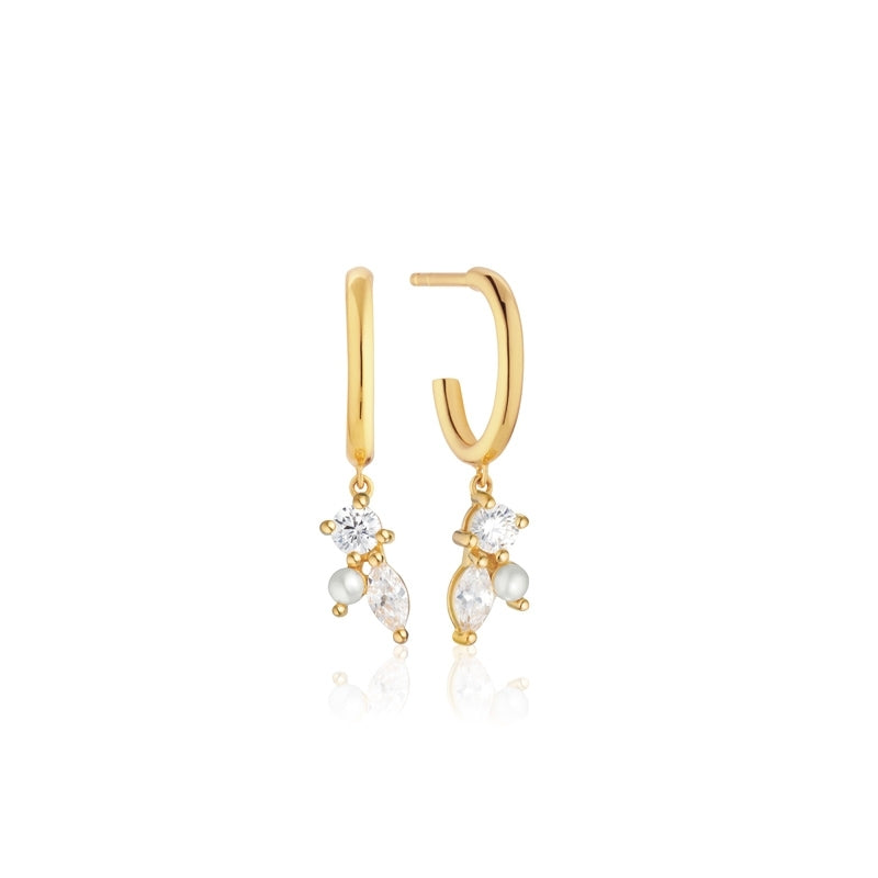 Adria Tre Creolo Earrings - 18k gold plated, with white zirconia