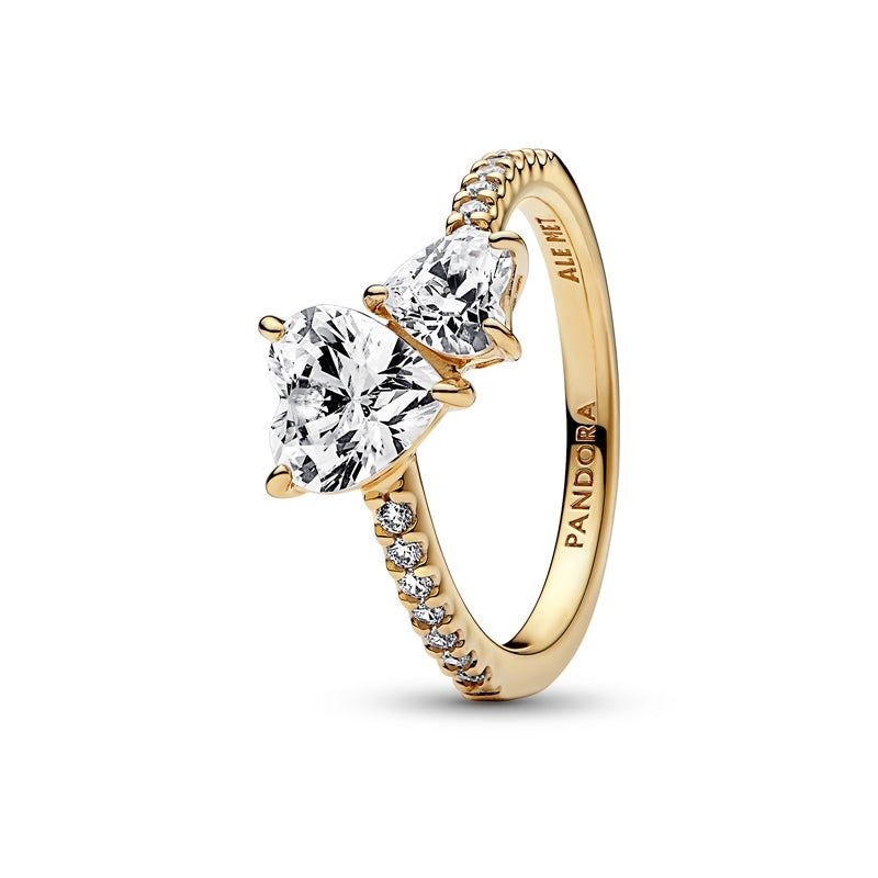 14k Gold-plated Double Heart Sparkling Ring