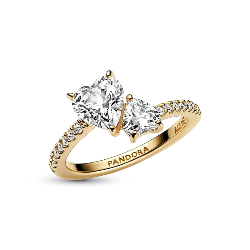 14k Gold-plated Double Heart Sparkling Ring