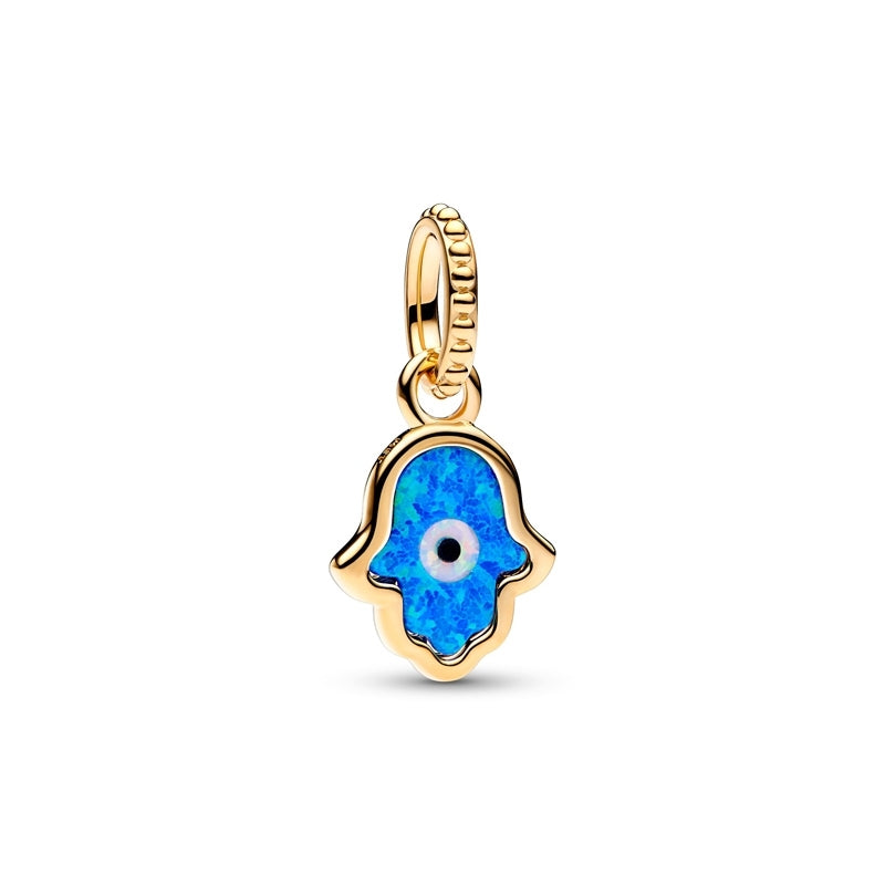 14k Gold-Plated Opalescent Blue Hamsa Hand Dangle Charm