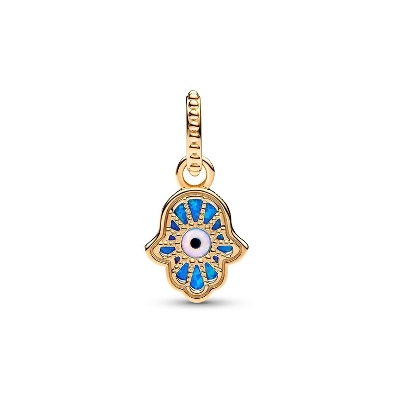 14k Gold-Plated Opalescent Blue Hamsa Hand Dangle Charm