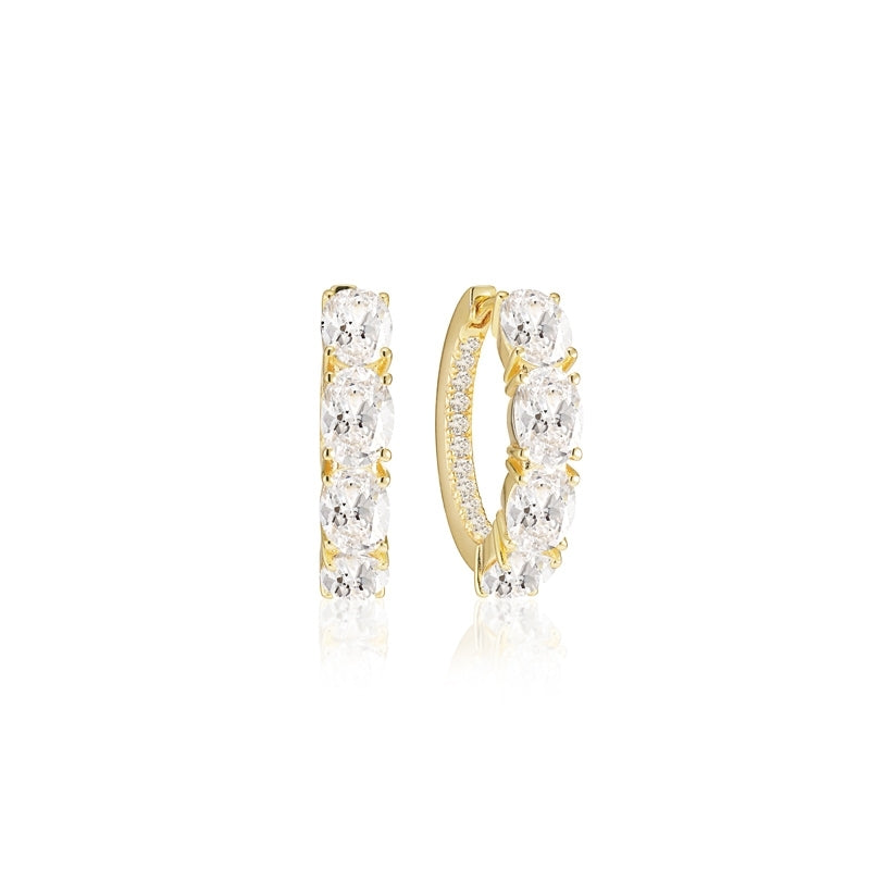 Ellisse Creolo Earrings - 18k gold plated, with white zirconia