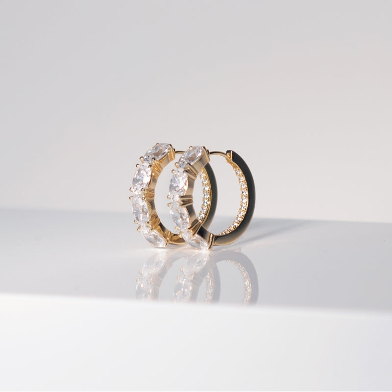 Ellisse Creolo Earrings - 18k gold plated, with white zirconia