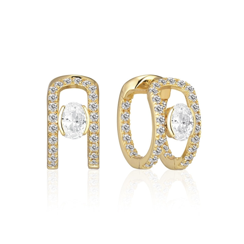 Ellisse Carezza Creolo Earrings - 18k gold plated, with white zirconia
