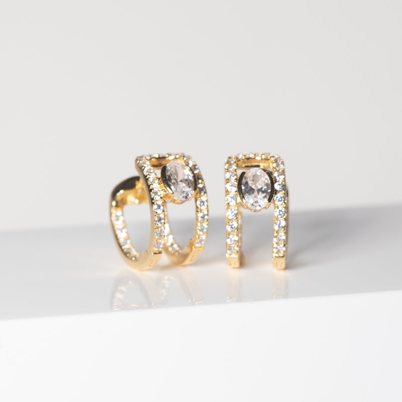 Ellisse Carezza Creolo Earrings - 18k gold plated, with white zirconia