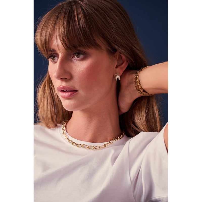 Ellisse Carezza Creolo Earrings - 18k gold plated, with white zirconia