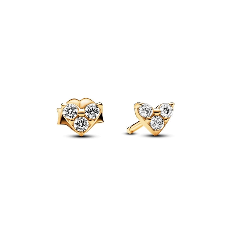 14k Gold-Plated Triple Stone Heart Stud Earrings