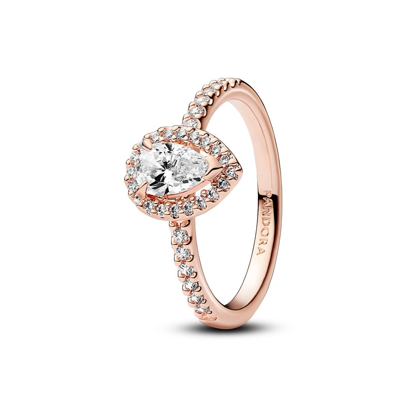 14k Rose Gold-Plated Sparkling Pear Halo Ring